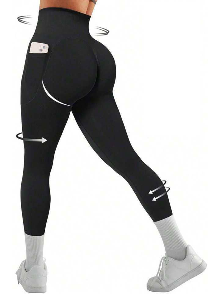 Color 5 - Vendita all'ingrosso Leggings sportivi/loungewear - Donna - Leggings da yoga con compressione senza cuciture, scrunch butt e tasca.7