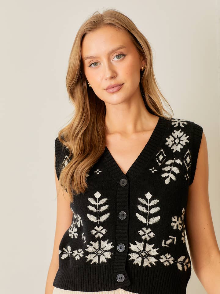 VEST MED BLOMSTERPRINT MED KNAP for engroshandel hos Polagram by Wellmade USA