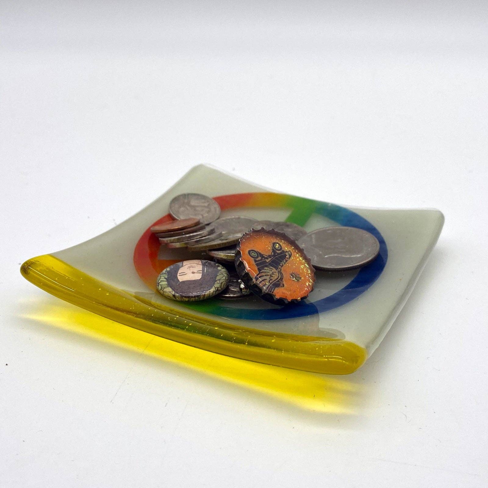 Kiku Handmade | Contemporary Fused Glass Home Goods - Wholesale Decorative Plate/Dish/Bowl - Rainbow Peace Symbol Fused Glass 4.5" Catch-all Dish3