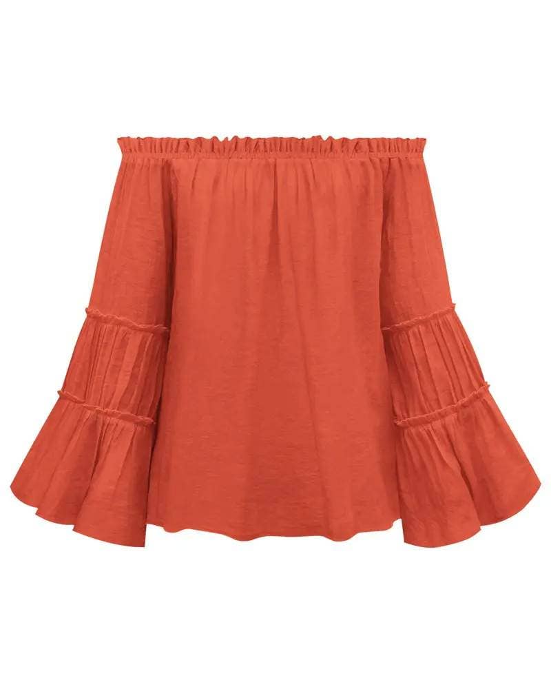 Fashion Combination - Wholesale Blouse - Women's - frill hem off shoulder bell sleeve top13