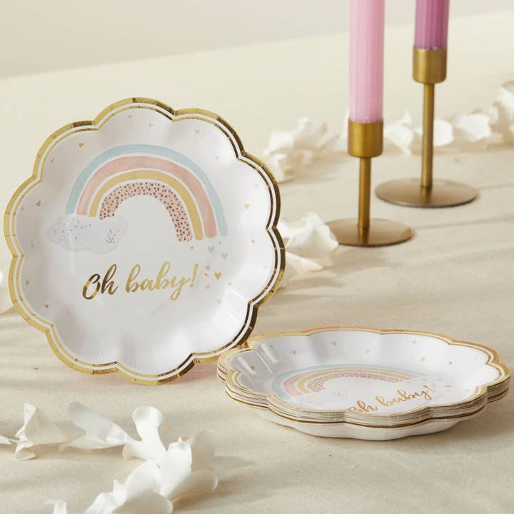 Kate Aspen – Großhandel Einweggeschirrpaket – Boho Rainbow Baby 62-teiliges Partygeschirr-Set (16 Gäste)