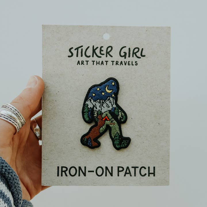 Night Sasquatch Embroidered Iron On Patch for wholesale by Sticker Girl