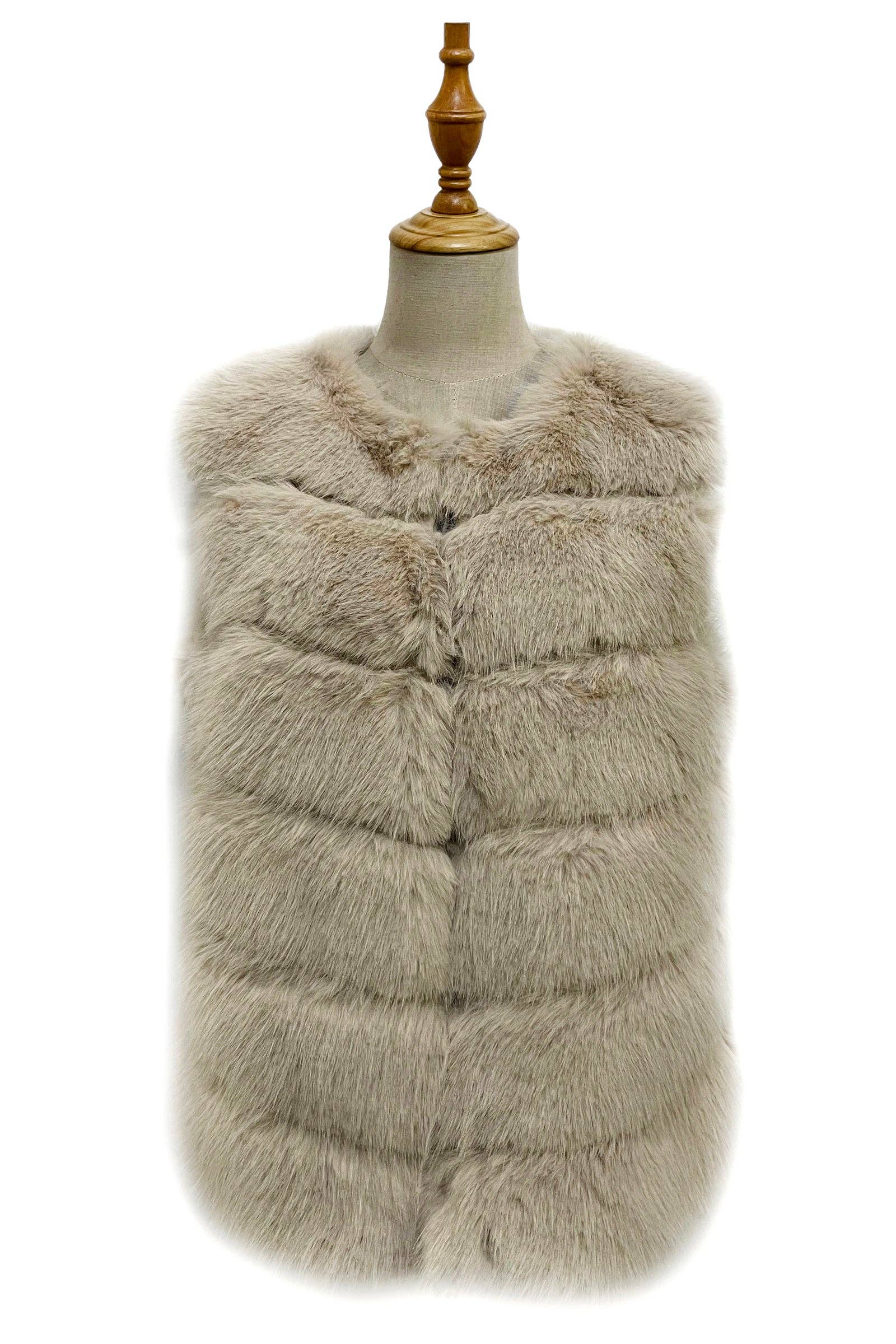 Fashion Scarf World – Großhandel Oberbekleidungsweste – Damen – Schlichte Weste mit Kunstfell und Streifendesign10