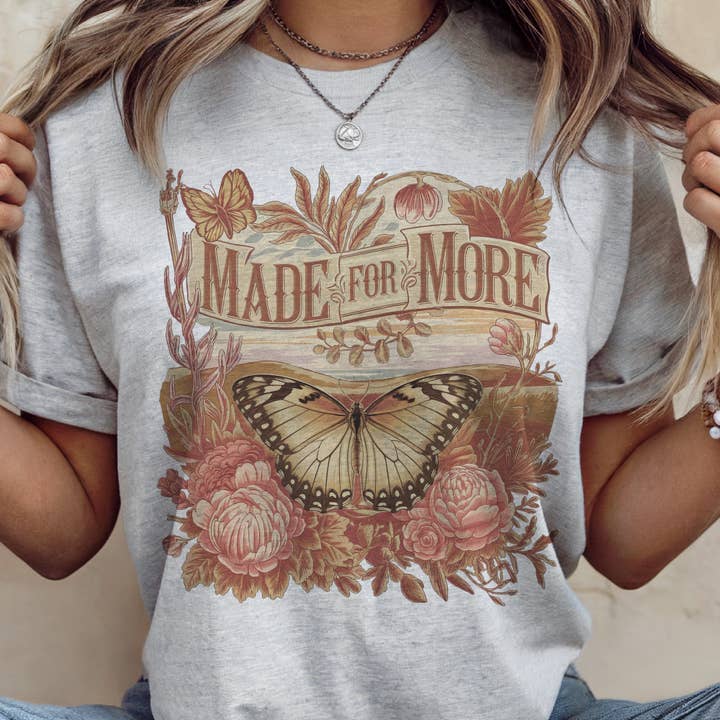 Boho Faith Made For More Floral Butterfly Retro Graphic Tee for wholesale by Par.tees by Party On!