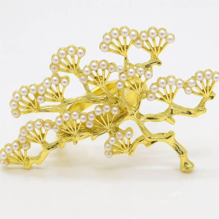 Fennco Styles - Wholesale Napkin ring - Gold Pearl Tree Design Silver Napkin Ring 1