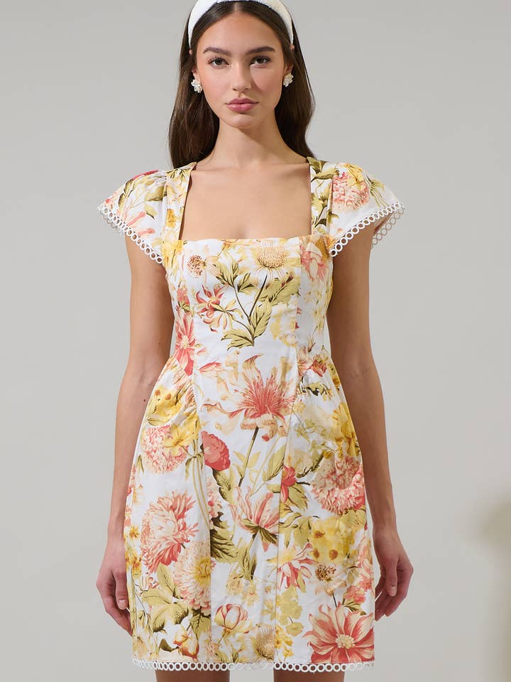 Zury Bloemen Katey Gesmokte Mini Jurk voor wholesale door Sugarlips