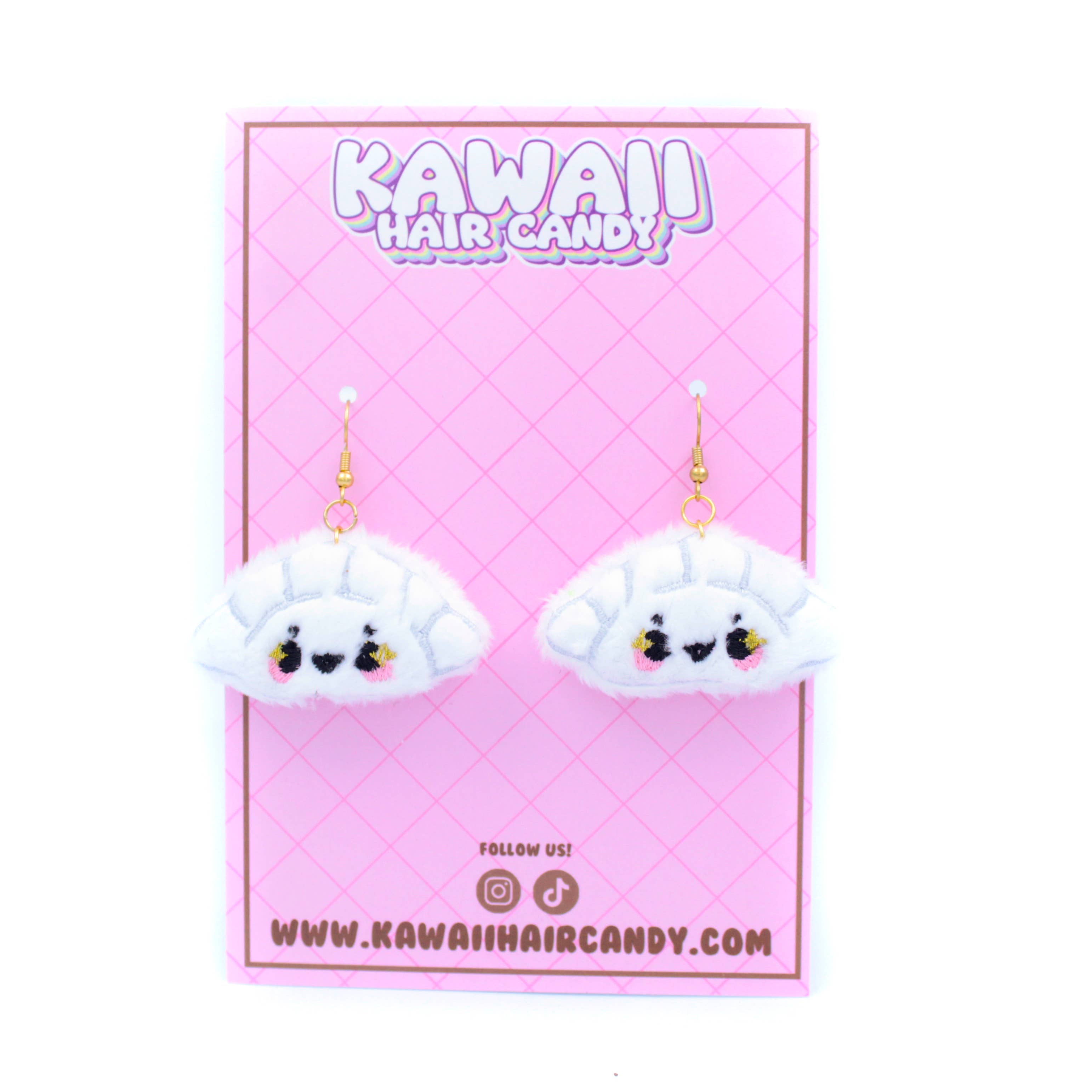 Kawaii Hair Candy - Wholesale Dangle Earrings - Plush Kawaii Gyoza Dumpling Earrings1