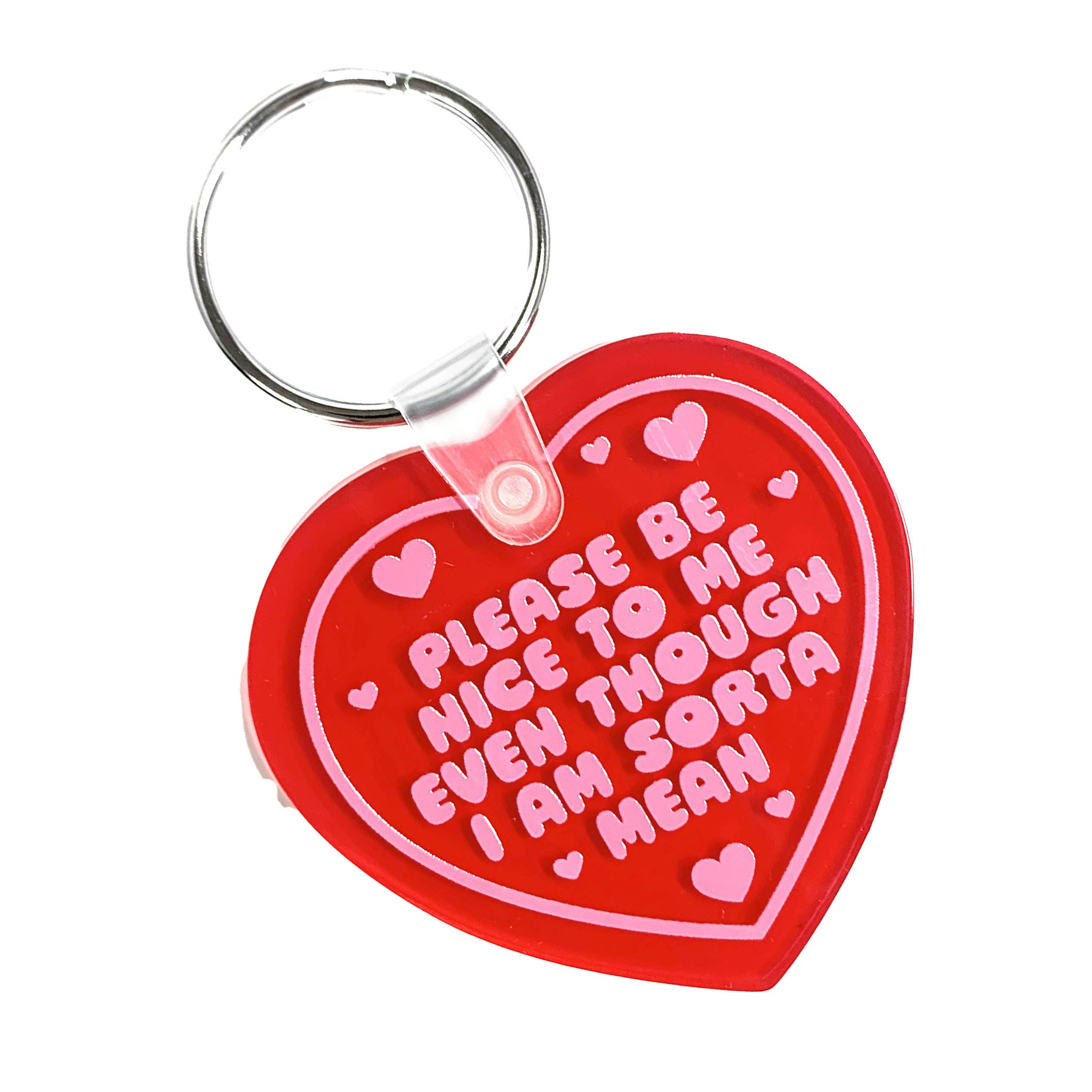 Krystan Saint Cat – wholesale Keychain – Women's – Please Be Nice To Me Heart Shaped Vinyl Keychain1