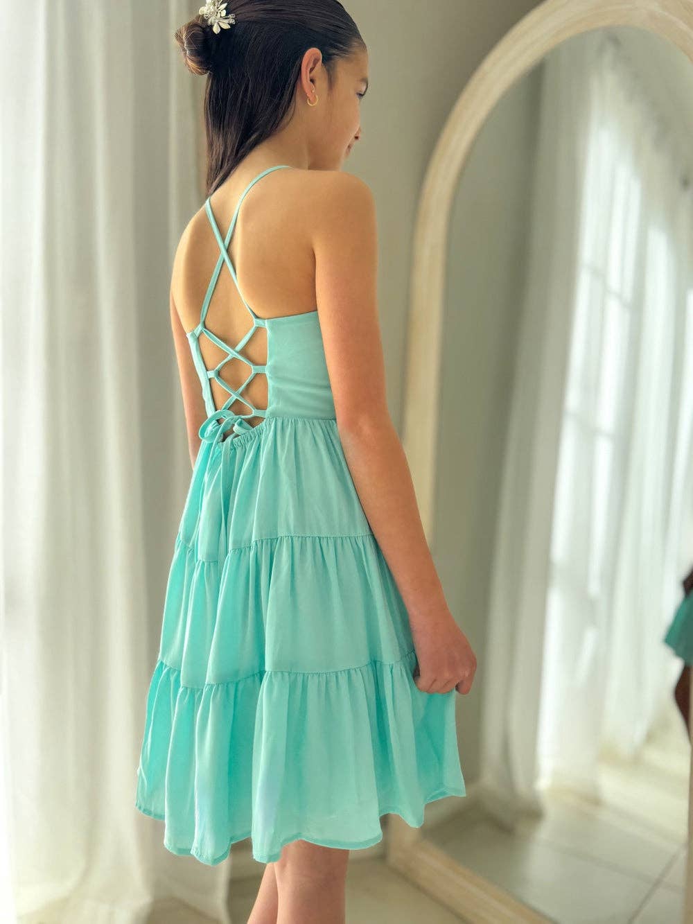 A Little Lacey - Vente Robe – enfant - Robe Fille Phoebe Chiffon - Turquoise1