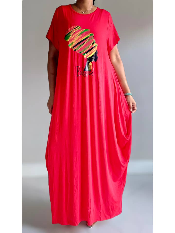 India Batik - Wholesale Dress - Women's - Blessed Afro Bubble Jersey Dress/Short Sleeve /2022SS