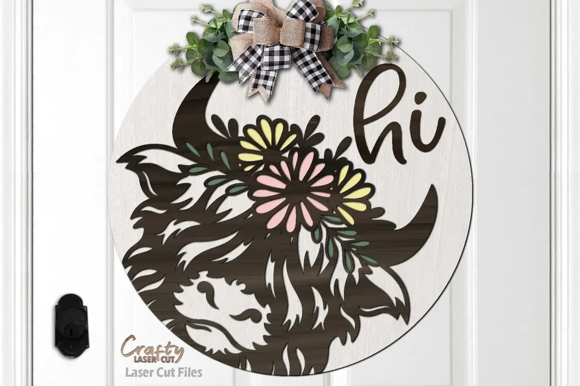 Kate's Blanks - Wholesale DIY Craft Kit - Animal- HI Highland Cow Door Hanger DIY | Wood Sign1