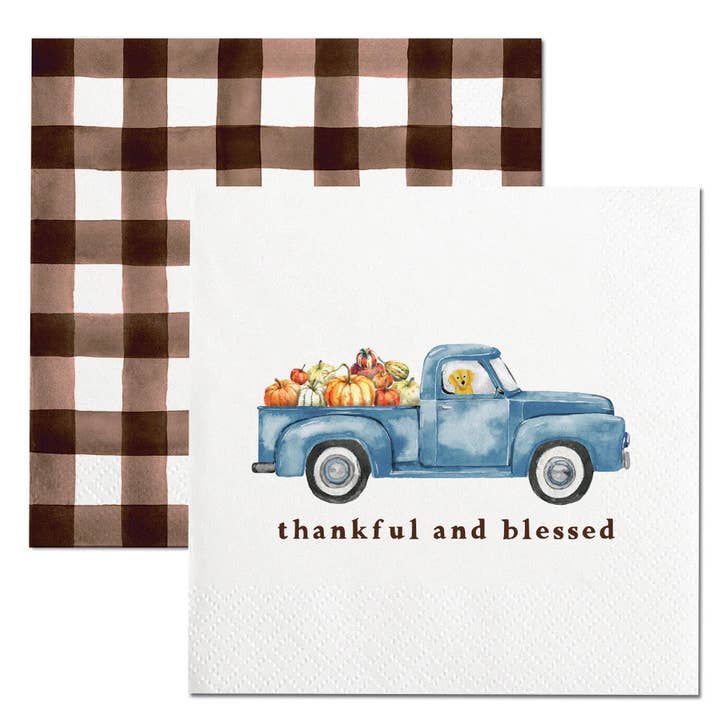 Fall Cocktail Napkins | Thankful and Blessed Truck - 20ct for wholesale by soiree-sisters