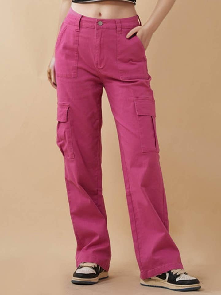 Ladies Cargo Jeans Button Pocket Straight Leg Denim Pants for wholesale by Sweetkama