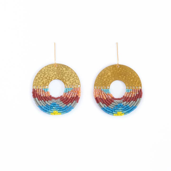 Mayana Designs Co - Wholesale Dangle Earrings - Beaded Handwoven Organic Circular Fringe Earrings (Earth)