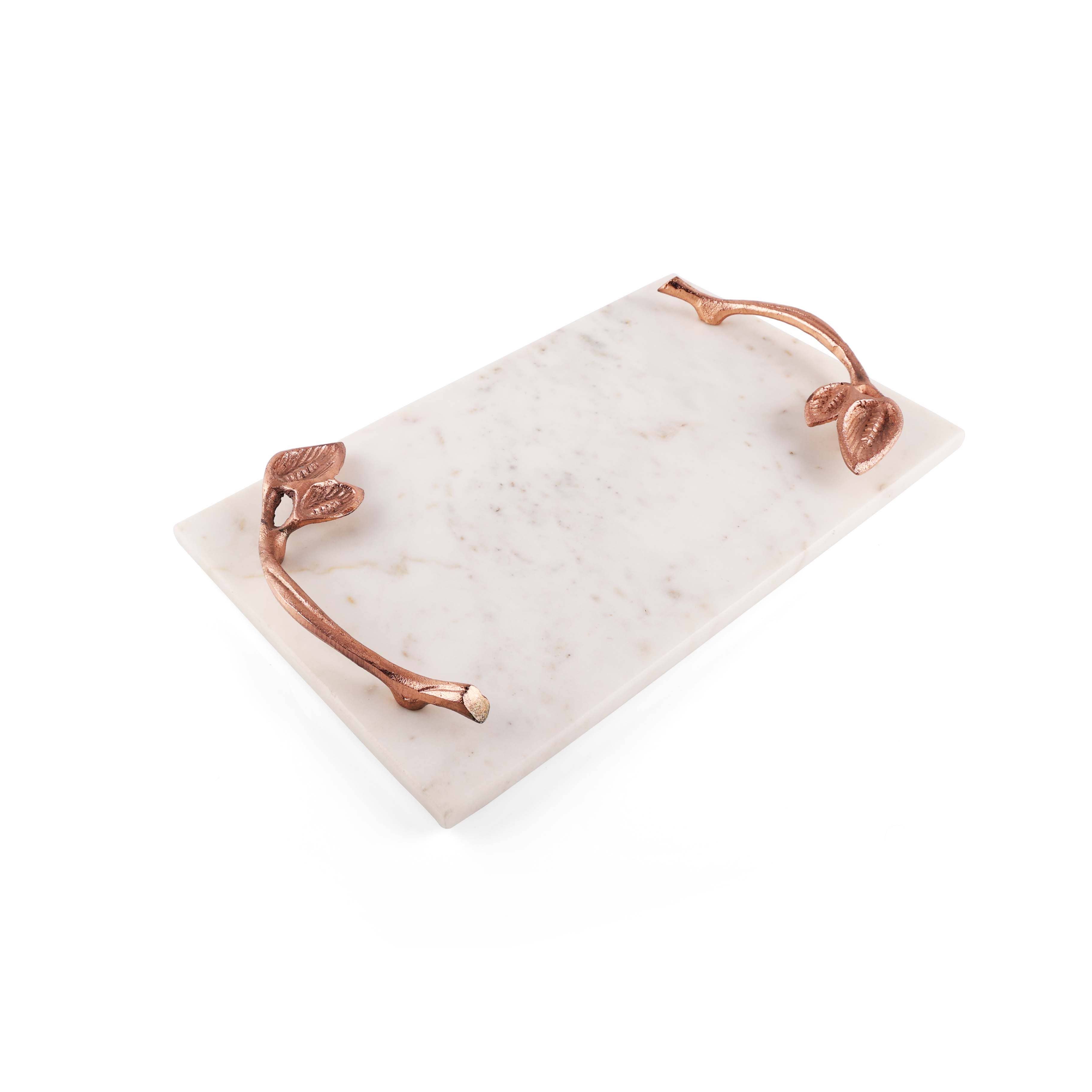 INOX artisans - Wholesale Decorative Tray - INOX Marcella Marble Tray with Leaf Handles