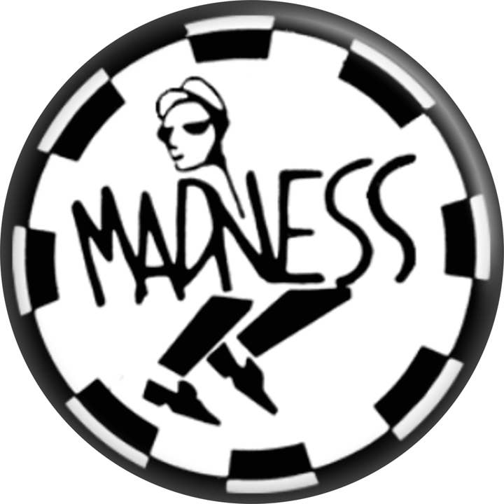 Pin-on Button - 1 Inch - Madness - Ska Logo for wholesale by Square Deal Recordings & Supplies