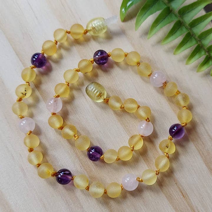 Amber Auksas – Engroshandel Perlehalskæde – Deluxe Baltic Amber m/Rose Quartz Ametyst 17.5" voksen halskæde3