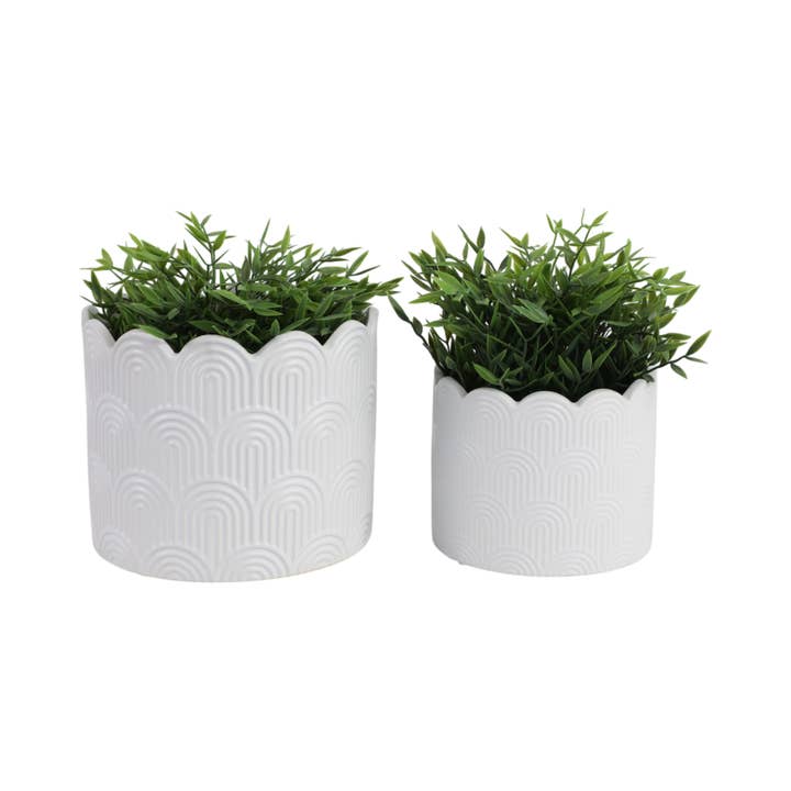 Sagebrook Home - Wholesale Plant Pot - 6/8 in. White Stoneware Arch Planters (Set of 2)