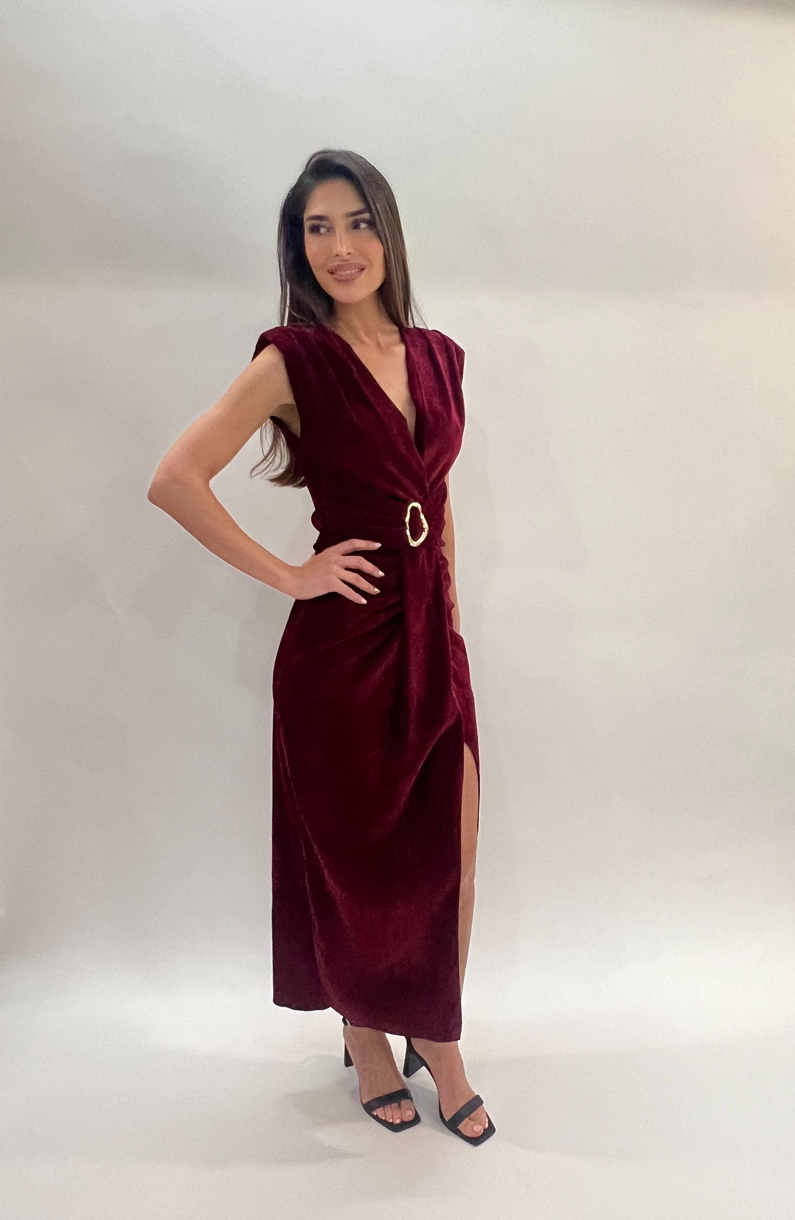 Julie d orleac - Wholesale Dress - Women's - Long Burgundy Velvet Dress3