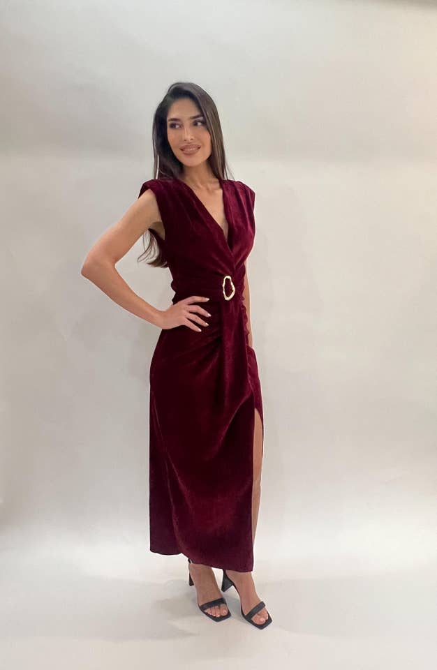 Julie d orleac - Wholesale Dress - Women's - Long Burgundy Velvet Dress3
