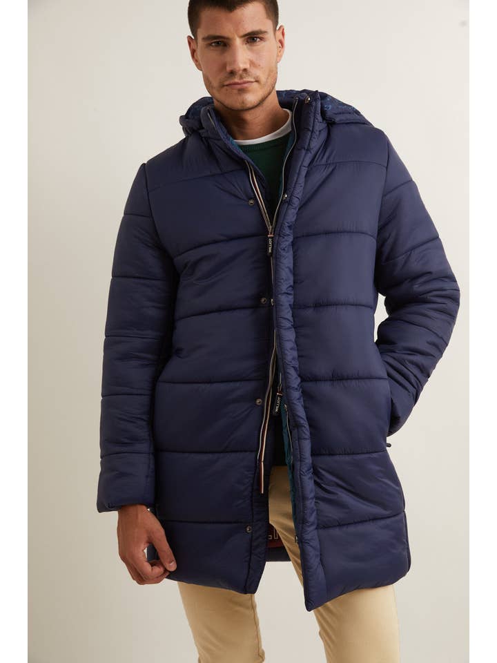 williot - Wholesale Puffer Jacket - Men's - Navy Detachable Padded Hood Coat