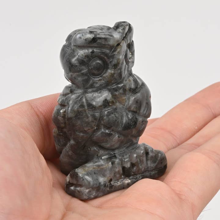 Figurine de chouette sculptée en labradorite Larvikite de 1,5 po et 2 po pour la vente par ilovebeadsusa