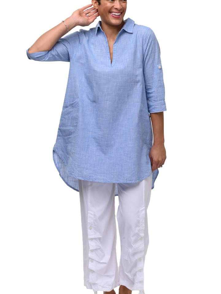 CV1265 York Tunic in Blue Mini Check* for wholesale by Tulip Clothing