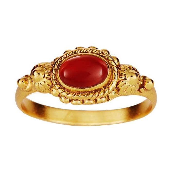 Gold Plated Oval Indian Ring with Red Onyx for wholesale by Juulry