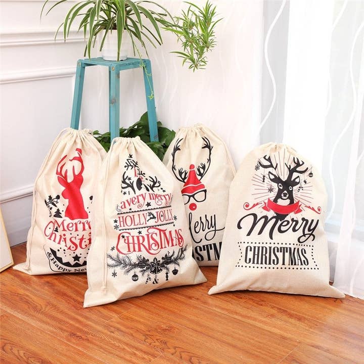 Printed Linen Drawstring Backpack Christmas Gift for wholesale by Ekartini