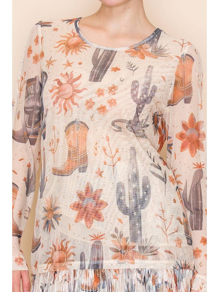 W.A.Y. --Wonderful And Young - Wholesale Blouse - Women's - W.A.Y PRINTED MESH LONG SLEEVE TOP 16