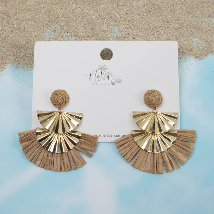 Nakoa The Label - Wholesale Dangle earrings - Geometric Gold & Raffia Earrings - Coffee0