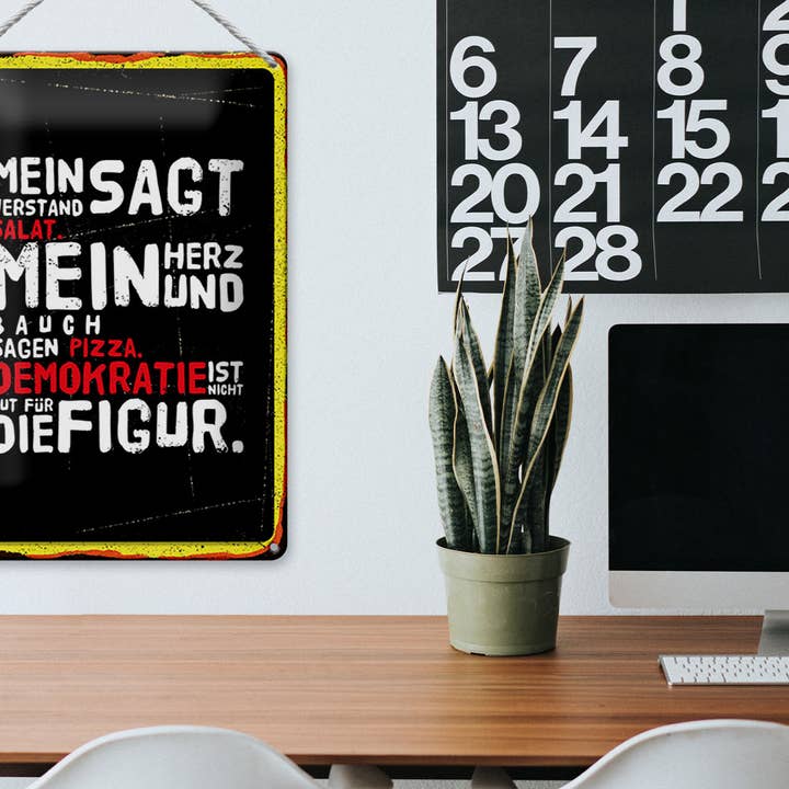 Femer – wholesale Sign – Tin sign 20x30cm Mind says salad Heart and stomach pizza2