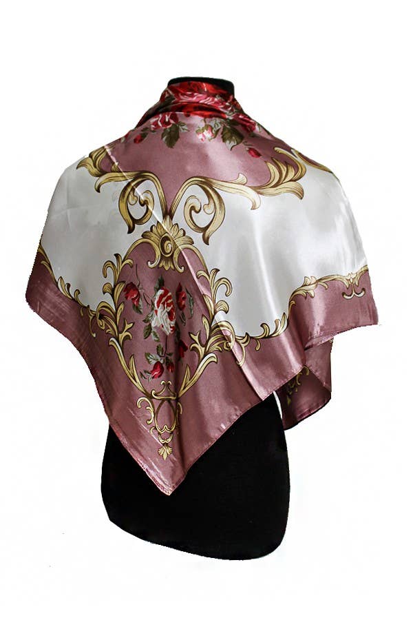 ASSORTED Rose And Golden Leaves Faux Silk Scarf for wholesale on Faire2
