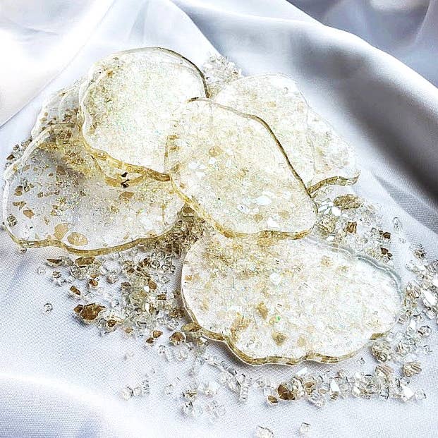 Klar Knust Glas Harpiks Coaster - Sæt af 2 for engroshandel hos Nony Design Company