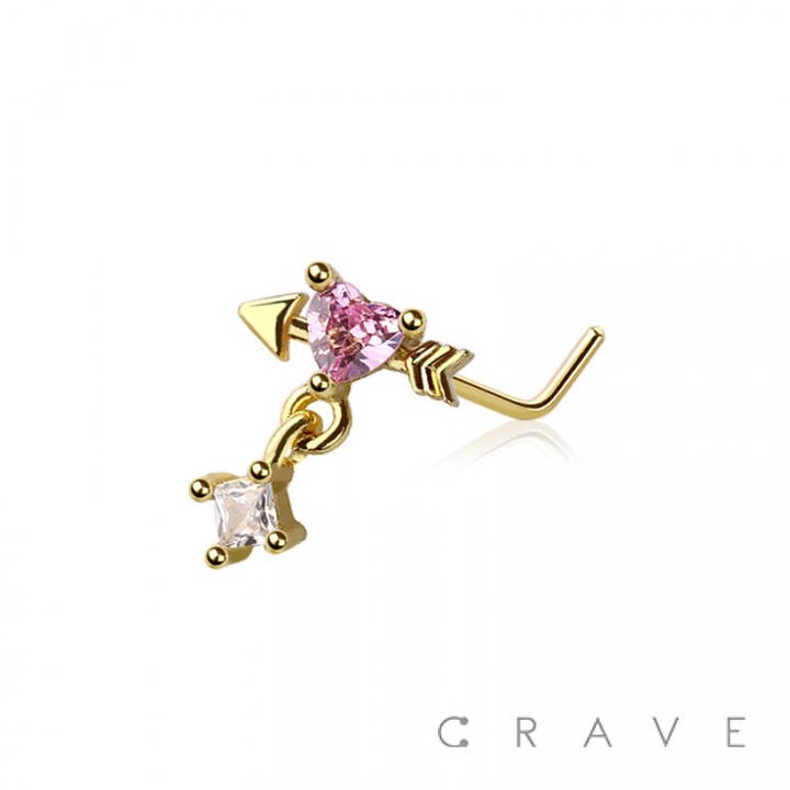 CRAVE BODY JEWELRY - Wholesale Nose Ring - ARROW HEART 316L SURGICAL STEEL L-SHAPE NOSE STUD