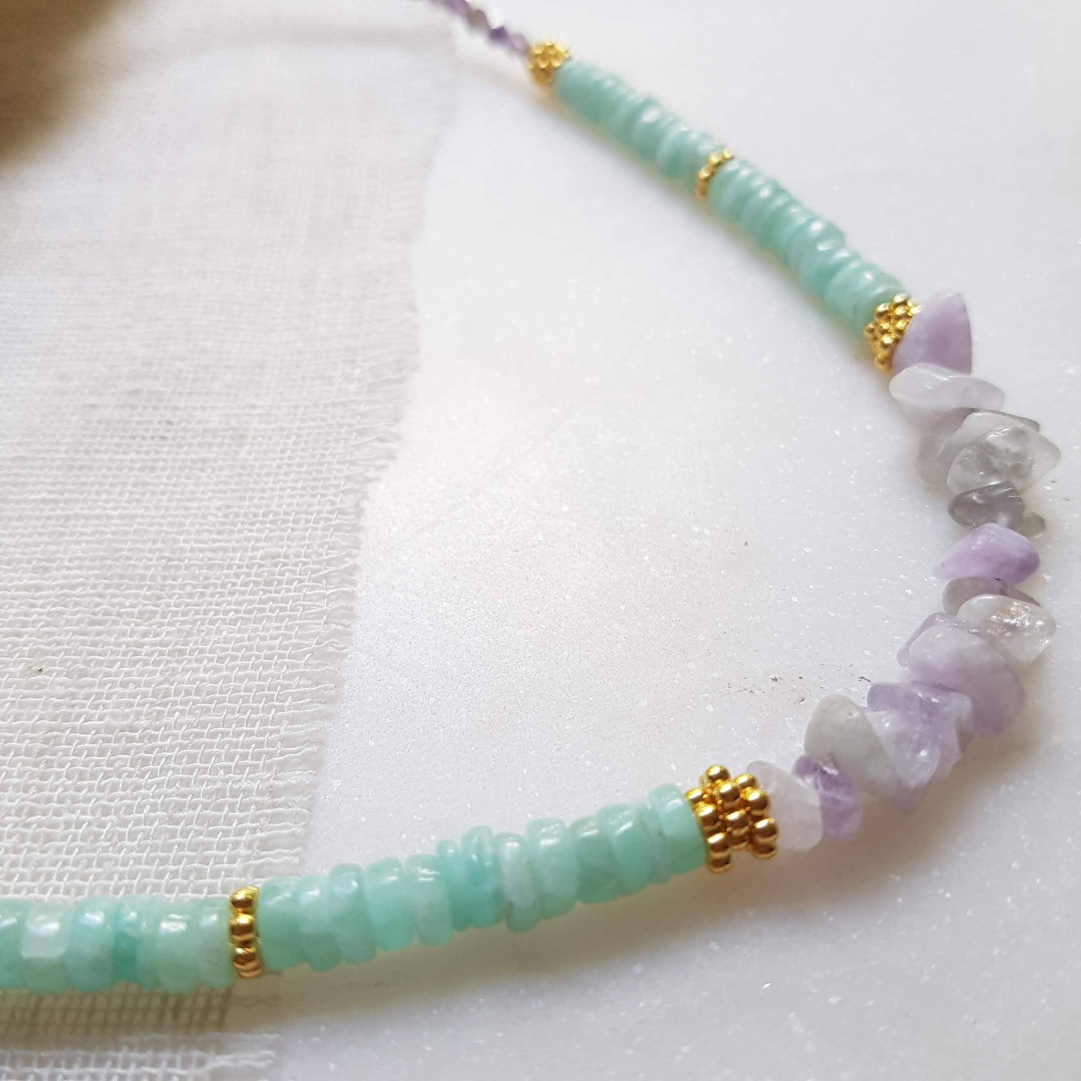GINANDGER - Vente Collier de perles - Collier améthyste, amazonite - Dayo1