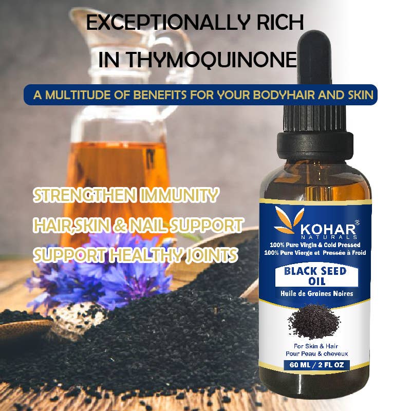 KOHAR NATURALS - Vente Huile pour le bain/corps - Huile de graines noires 100 % pure pressée à froid biologique USDA. 60 ml5