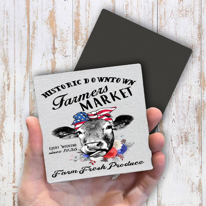 Avery Lane Gifts - Wholesale Magnet - Farmers Market Patriotic Cow Magnet Fridge
