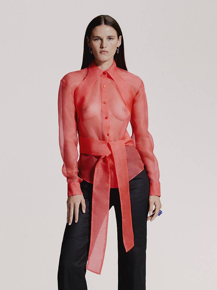 ORGANZA SHIRT WITH MULTI-POSITION COLLAR for wholesale by JCPAJARES