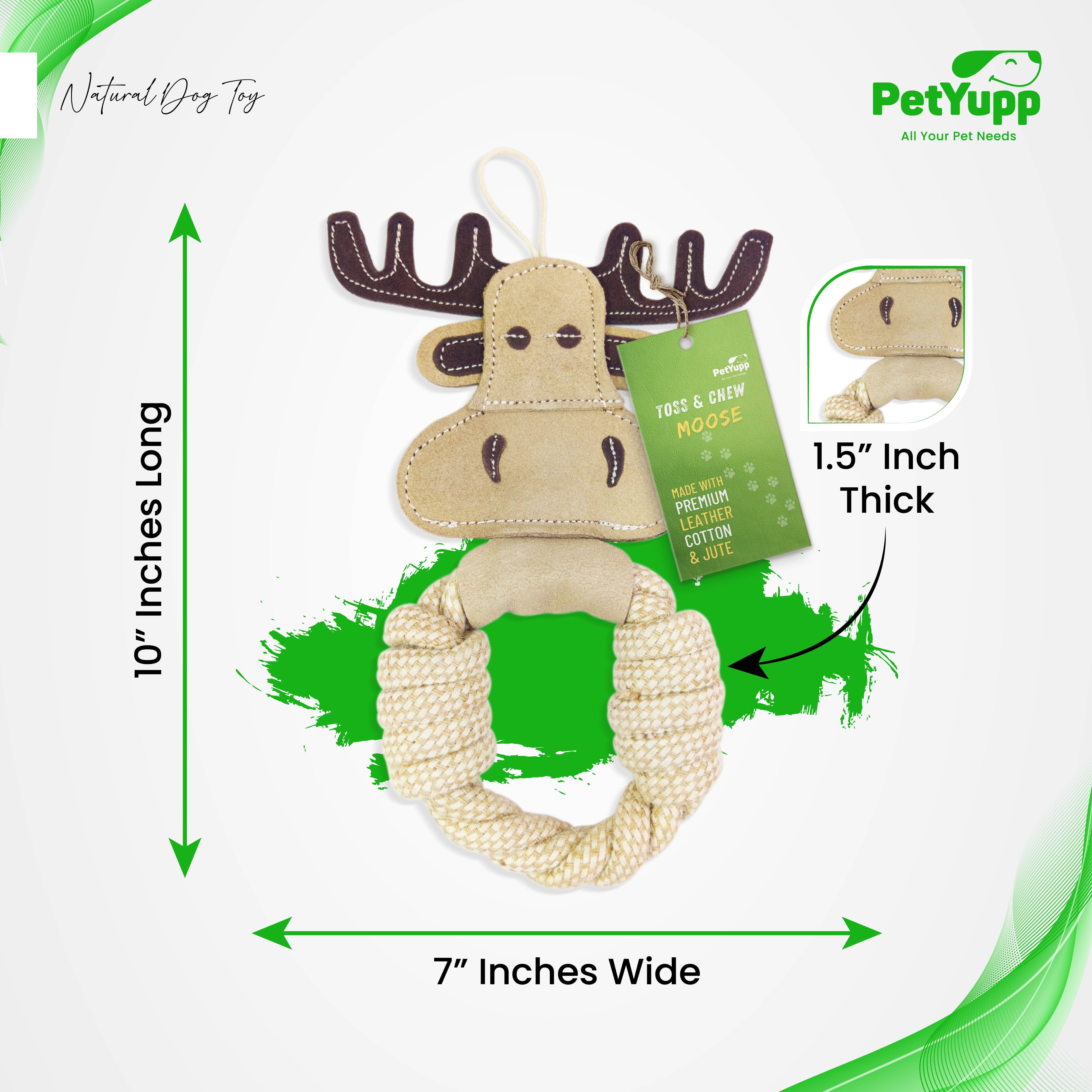 PetYupp - Wholesale Pet Rope Toy - Dog - Cotton & Jute Toss-Tug Dog Toy with Genuine Leather - Moose1