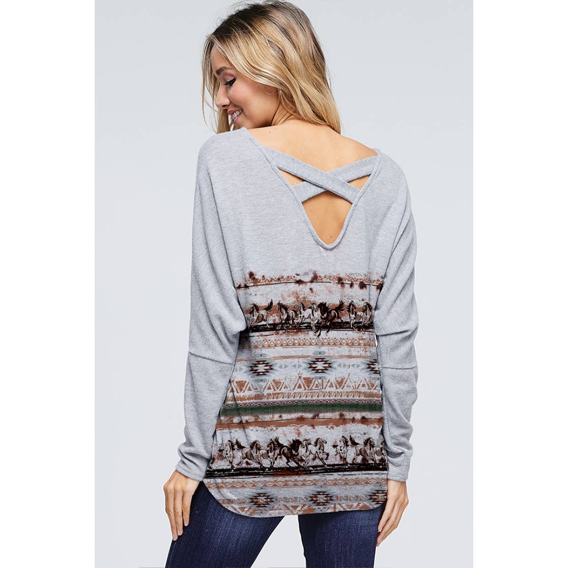 Phil Love - Wholesale Tunic - Women's - Aztec Horse print back lace up top3