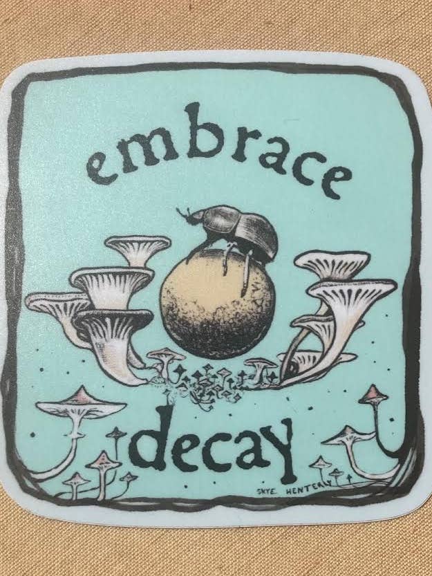 "Embrace decay" dung beetle sticker for wholesale by Skye Between the Lines
