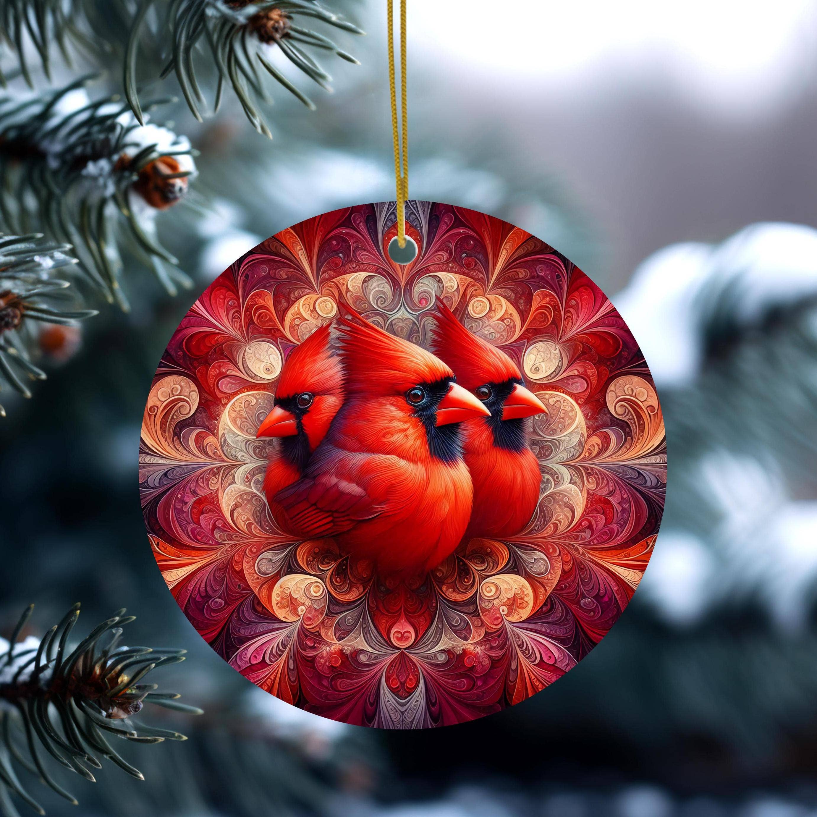 Fernville Creations - Vente Objets de décoration - Ornement en forme de disque en céramique Cardinal, cadeau souvenir de Noël9