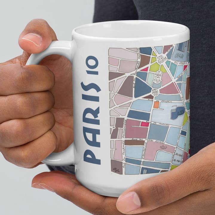 Illustrated mug PARIS, 10th Arrondissement-City Plan for wholesale by EmYLo