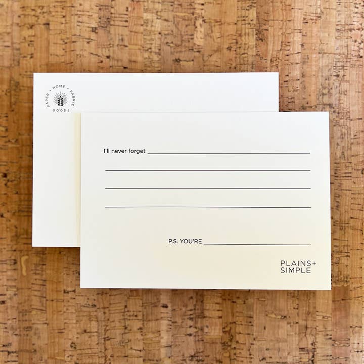 Simply Said I'll Never Forget Postcard for wholesale by Plains + Simple