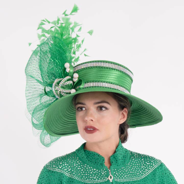 KaKyCo - Wholesale Fascinator Hat - Women's - AJ824Y | CRIN Mesh Feather Bow and Crystal Ball on Satin HAT