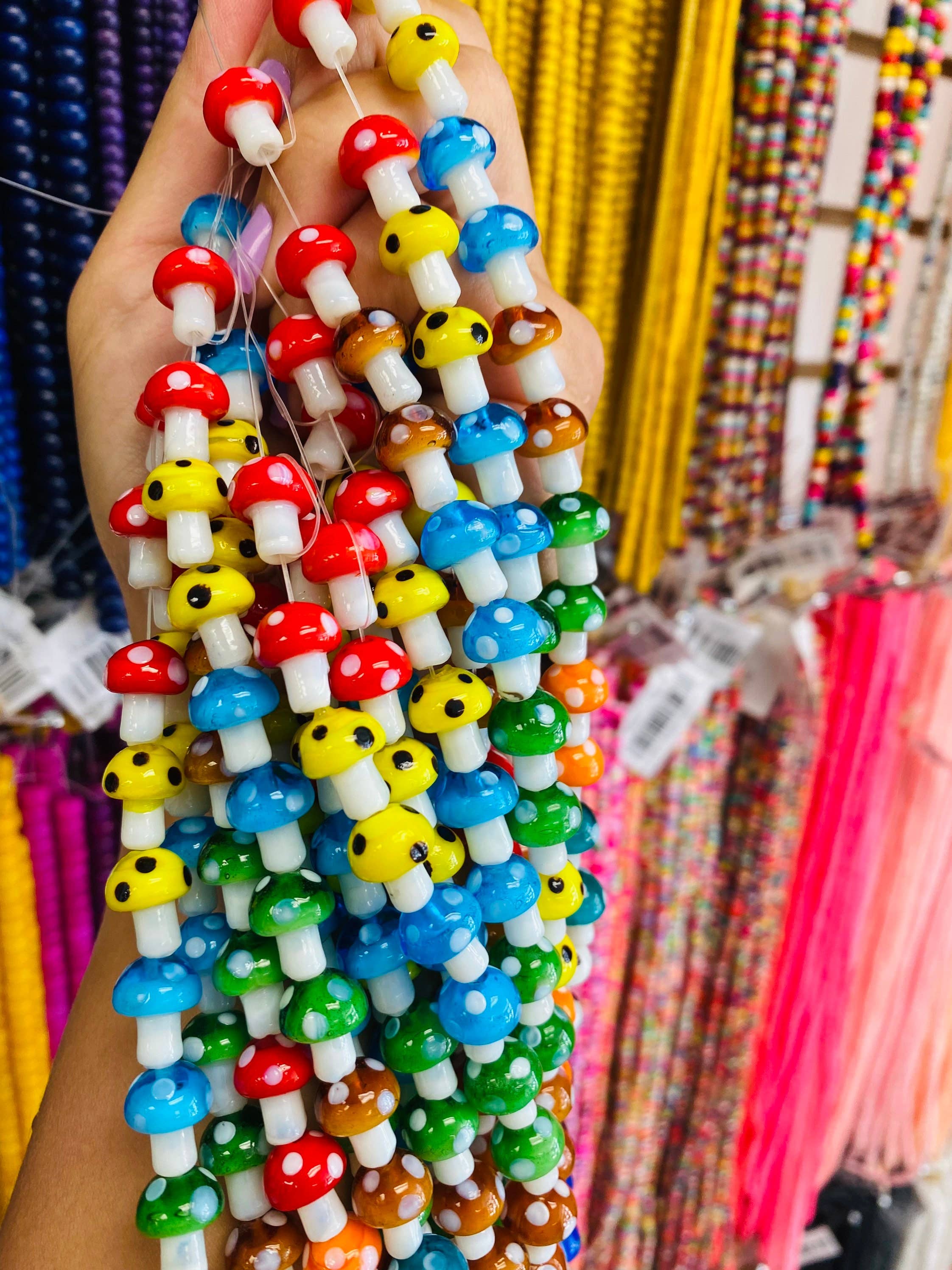 The Bead Bazaar - Wholesale Beads - Strand of Colorful Mushroom Beads, Shroom Pendant Beads, Keychain Bright Clear Mushroom Beads, Mushroom Charms, Boho Bead DIY Jewelry Making1