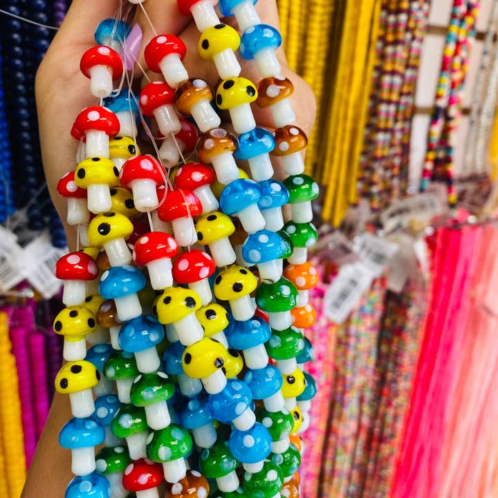 The Bead Bazaar - Wholesale Beads - Strand of Colorful Mushroom Beads, Shroom Pendant Beads, Keychain Bright Clear Mushroom Beads, Mushroom Charms, Boho Bead DIY Jewelry Making1