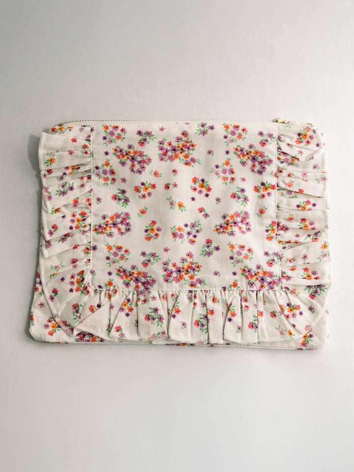 Lavender Marmalade | Timeless Floral Ruffle Zipper Pouch for wholesale by Piper&Cloth