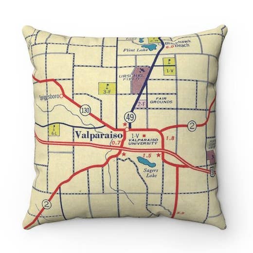 Daisy Mae Designs - Wholesale Throw/Decorative Pillow - Valparaiso University Indiana Map Pillow0